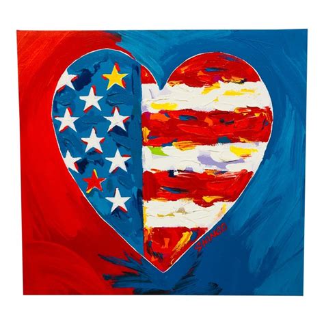 Original Vintage Pop Art Heart Shaped American Flag Painting By Stango