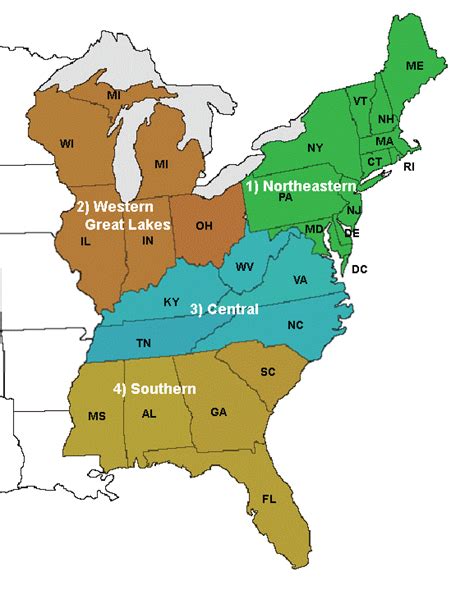 Eastern States Map Color 2018