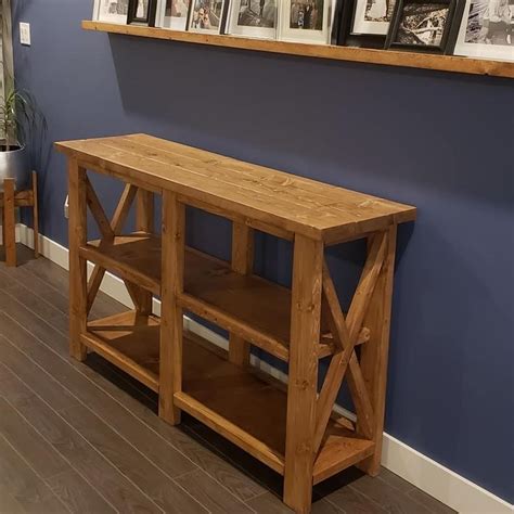 36 High × 60 Long Rustic X Console Table Complete Stained In Early