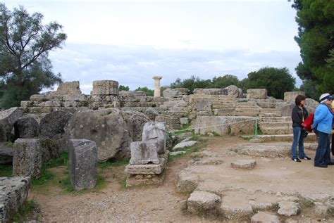Ruins Of Temple Of Zeus Olympia Greece The 1st Olympic Games Were
