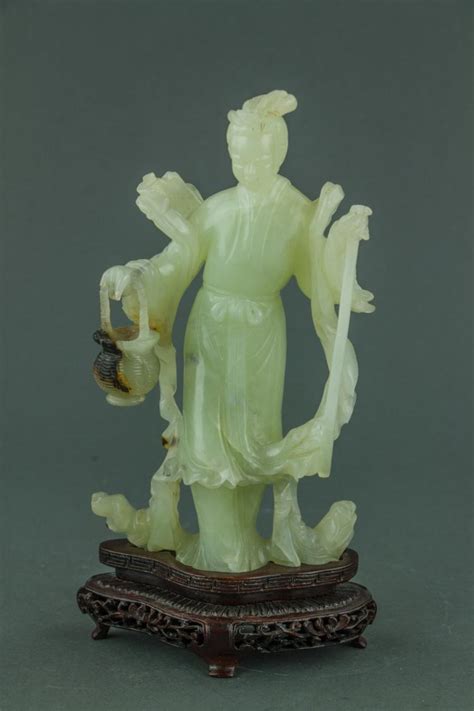 sold price chinese green jade carved figure  stand november    pm est