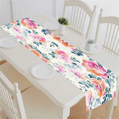 Abphqto Soft Pink Watercolor Flower Table Runner Placemat Tablecloth