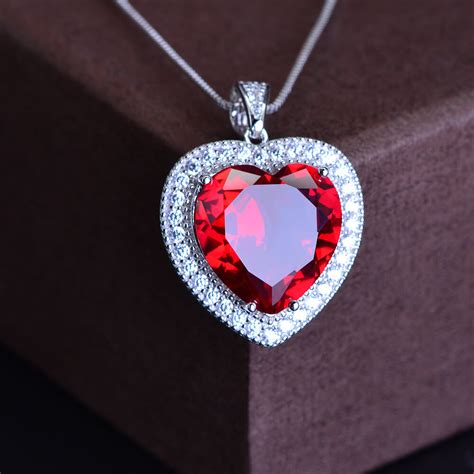Ruby Heart Pendant Necklace Red Diamond Heart Necklace
