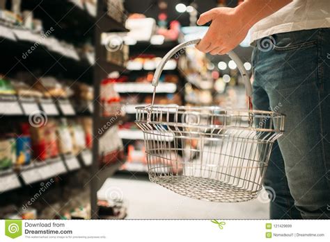 Male Customer with Empty Basket in Supermarket Stock Image - Image of gambar png