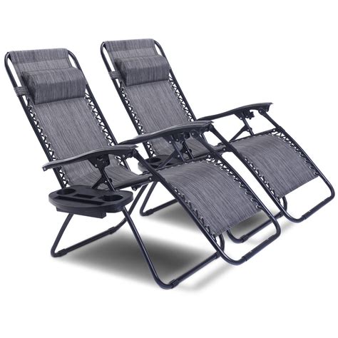 2pc Folding Zero Gravity Reclining Lounge Chairs Beach Patio W Utility Tray Walmart Canada