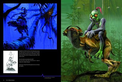 An Alien Riding On The Back Of A Horse Next To Another Creature In A Forest