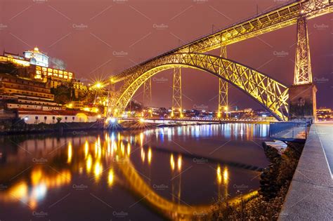Dom Luis I Bridge In Porto At Night Portugal High Quality