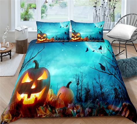 Duvet Cover Set Halloween Themed Composition With Pumpkin Etsy