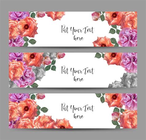 Premium Vector Vector Web Banners With Roses And Poppy Flower