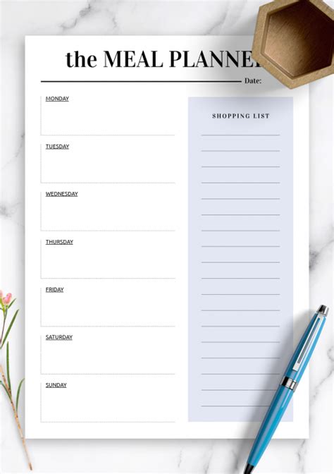 Printable Weekly Meal Planner And Grocery List Digital Planning Insert