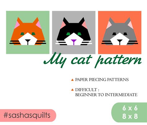 My Cat Quilt Block Pdf Pattern Foundation Paper Piecing Etsy