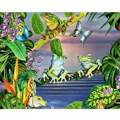 5d Frogs Butterflies And Plants Picture Diamond Pasted Full Diy Diamond