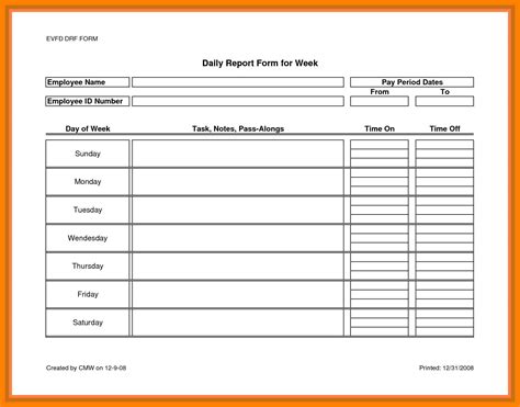 Employee Daily Report Template - Best Sample Template