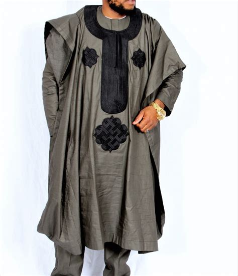 3 Piece Mens Agbada African Wear With Embroidery Mens Agbada With