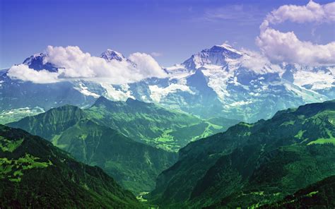 Alps Background Mountains Cabin Snowy Peaks Clouds Forest