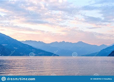 Lake Como At Sunset Panoramic Shot Stock Image Image Of Europe Hill 126638763