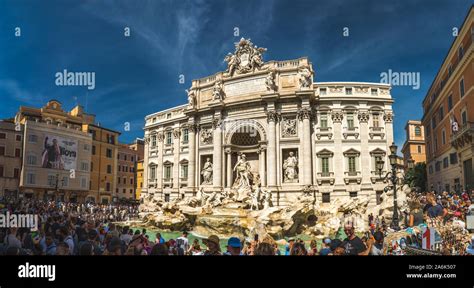 Crowds Of Tourists Near Famous Trevi Fountain In Rome Italy Crounds