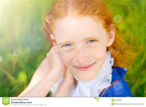 Red Haired Girl In A Sunny Garden Stock Image Image Of Sunny Garden
