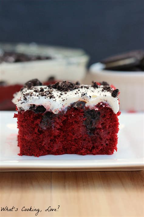 Oreo poke cake recipe with condensed milk. Red Velvet Oreo Poke Cake - Whats Cooking Love?