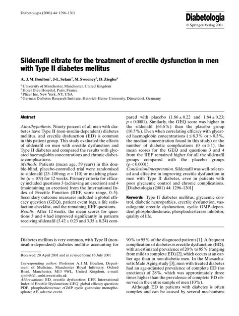 PDF Sildenafil Citrate For The Treatment Of Erectile Dysfunction In Men With Type II Diabetes