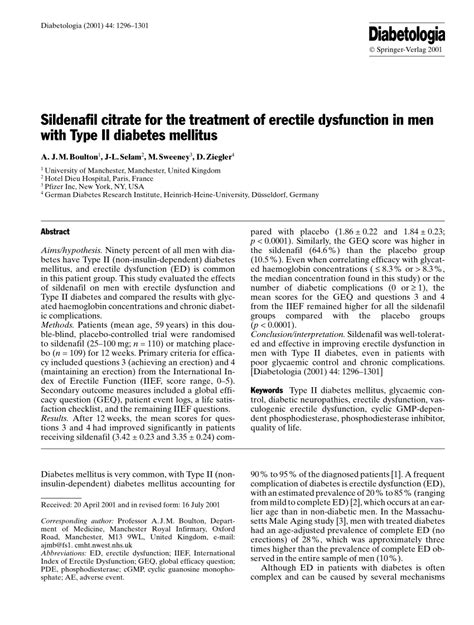 Pdf Sildenafil Citrate For The Treatment Of Erectile Dysfunction In Men With Type Ii Diabetes