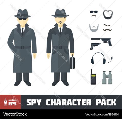 Spy Character Pack Royalty Free Vector Image Vectorstock