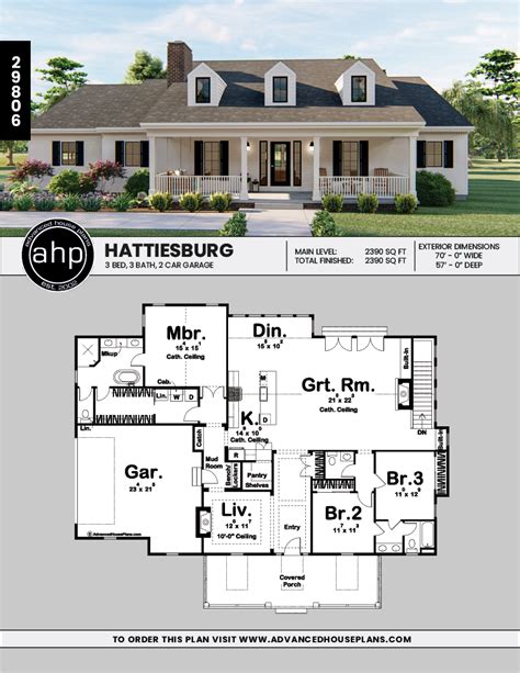 1 Story Southern Style House Plan Hattiesburg Southern Style House