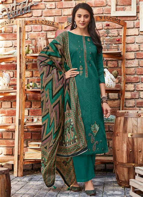 Embroidered Cotton Green Salwar Kameez Buy Online Party Wear Salwar Suits