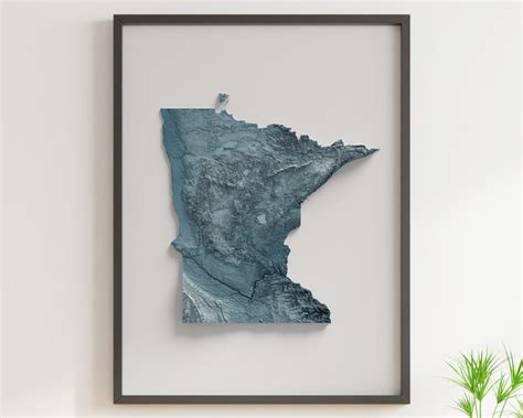 Minnesota Shaded Relief Map Natural Topography Etsy