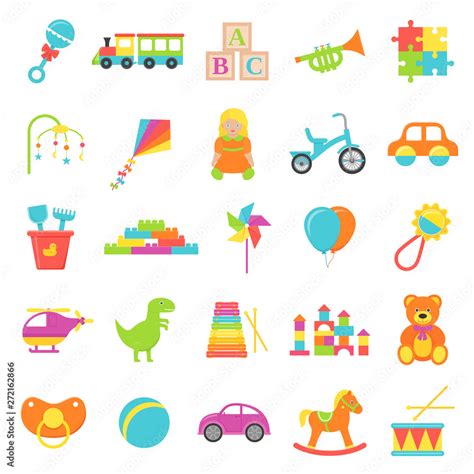 Baby Toy Vector Set Kids Toys Isolated Baby Shower Stuff In Flat
