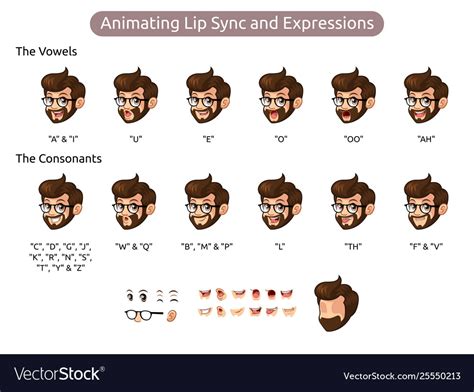 Man Cartoon Character For Animating Lip Sync Vector Image