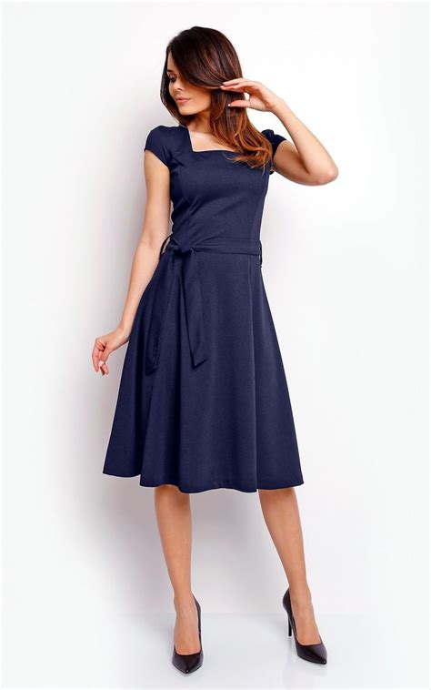 Save $3.00 with coupon (some sizes/colors) Flared Tied Midi Dress With Square Neck And Short Sleeve ...