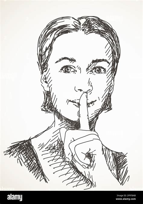 Sketch Of Woman Making Silent Gesture Hand Drawn Vector Illustration