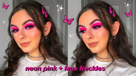 Neon Pink Eyeshadow Faux Freckles Makeup Tutorial Itsmartinaxo