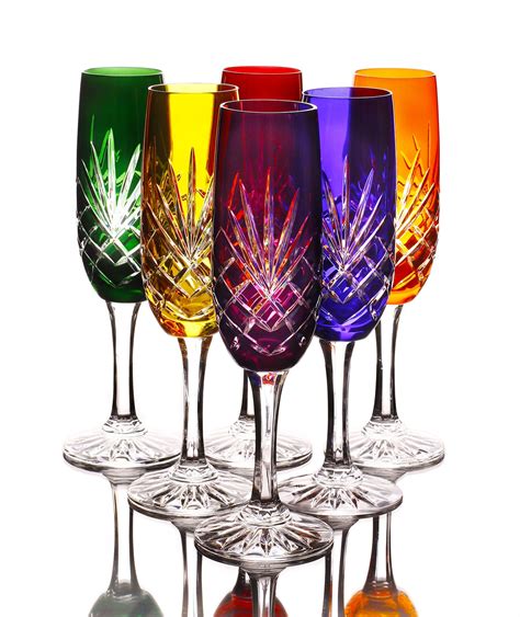 Timeless Multicoloured 24 Lead Crystal Champagne Glasses Set Of 6 Champagne Glasses