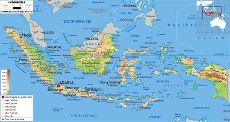 Large Physical Map Of Indonesia With Roads Cities And Airports