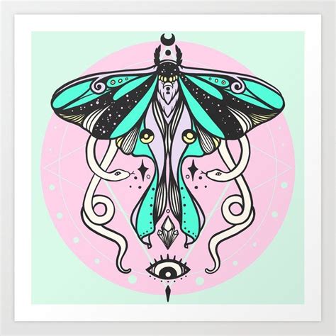 Luna Moth Snakes Third Eye Witchy Illustration Art Print By
