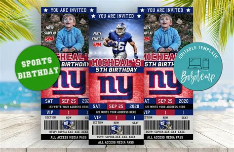 Editable New York Giants Birthday Ticket Party Invitations Bobotemp Ticket Invitation