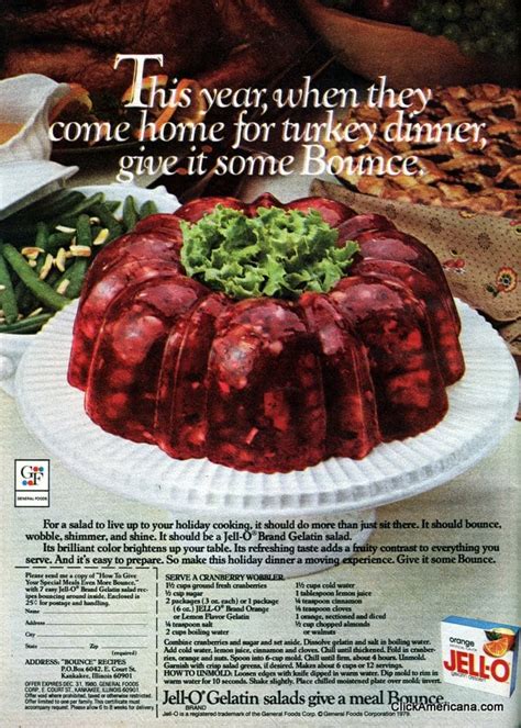 Orange jello 1 can whole cranberries 1/2 can applesauce. Serve a Cranberry Wobbler for Thanksgiving (1979) - Click ...