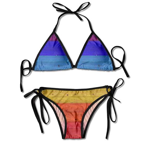 Beach Wear Wood Colorful Lgbt Gay Pride Flag Bathing Suits Triangle