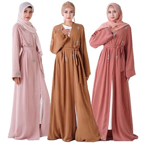 abaya kaftan maxi pour femmes musulmanes kimono ouvert devant robe cardigan arabe de fête