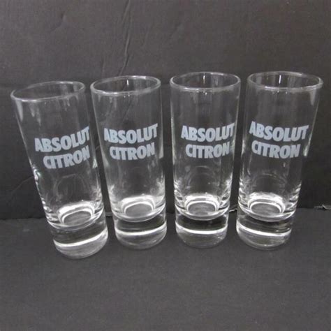 Set Of 4 Absolut Citron Vodka Etched Tall Shot Glasses Euc Ebay