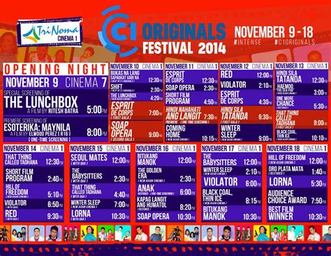 See the msnbc schedule tonight or plan to watch daily tv broadcasts and news. 2014 Cinema One Originals Film Festival Schedule ...