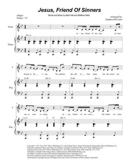 Jesus Friend Of Sinners For 2 Part Choir Sop And Ten By Casting