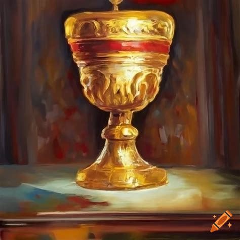 Oil Painting Of The Holy Grail In A Church