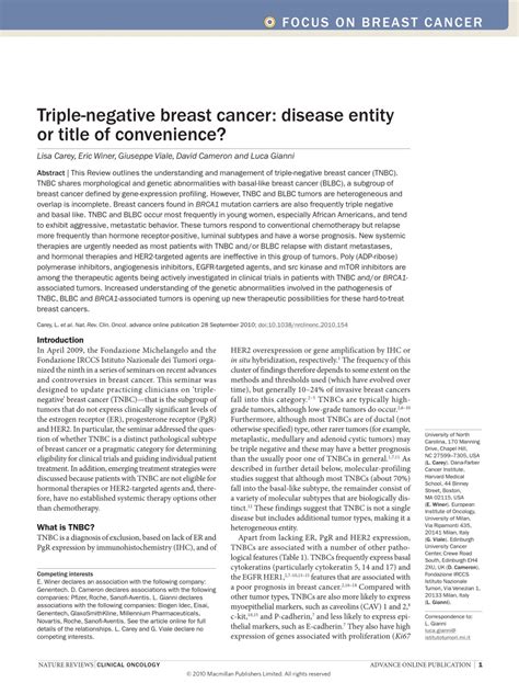 Pdf Triple Negative Breast Cancer Disease Entity Or Title Of