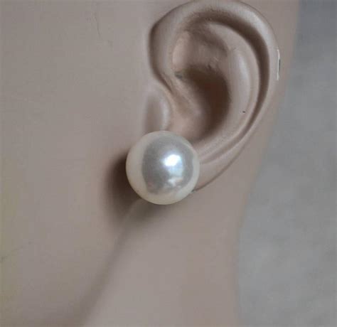 Large Pearl Earrings Stud 16 Mm Ivory Pearl Earringsround Pearl