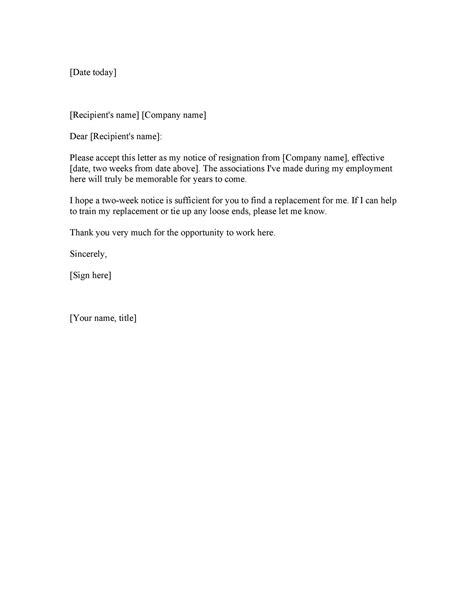 2 Weeks Notice Letter Example Sample Resignation Letter
