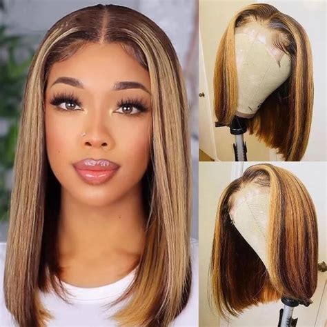 piano color hair straight bob 13x4 lace front wig