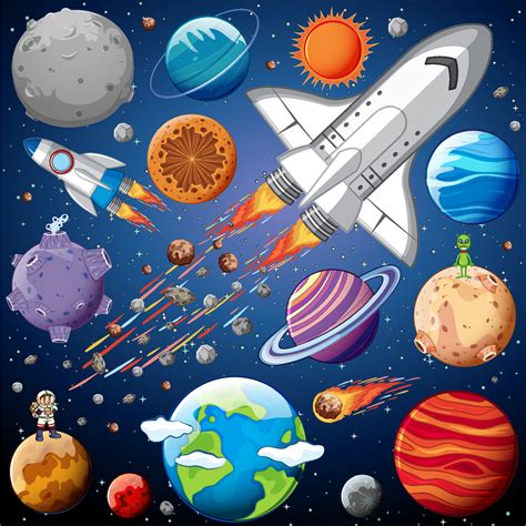 Set Of Space Objects In Space Vector Art At Vecteezy